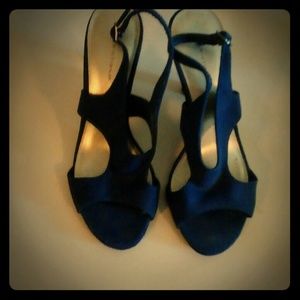 Blue velvet/swade low heels